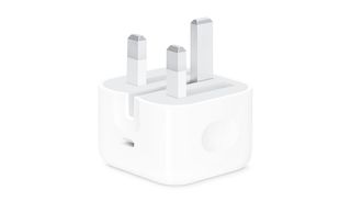 Apple 20w USB-C power adapter, one of the best iPhone chargers, against a white background
