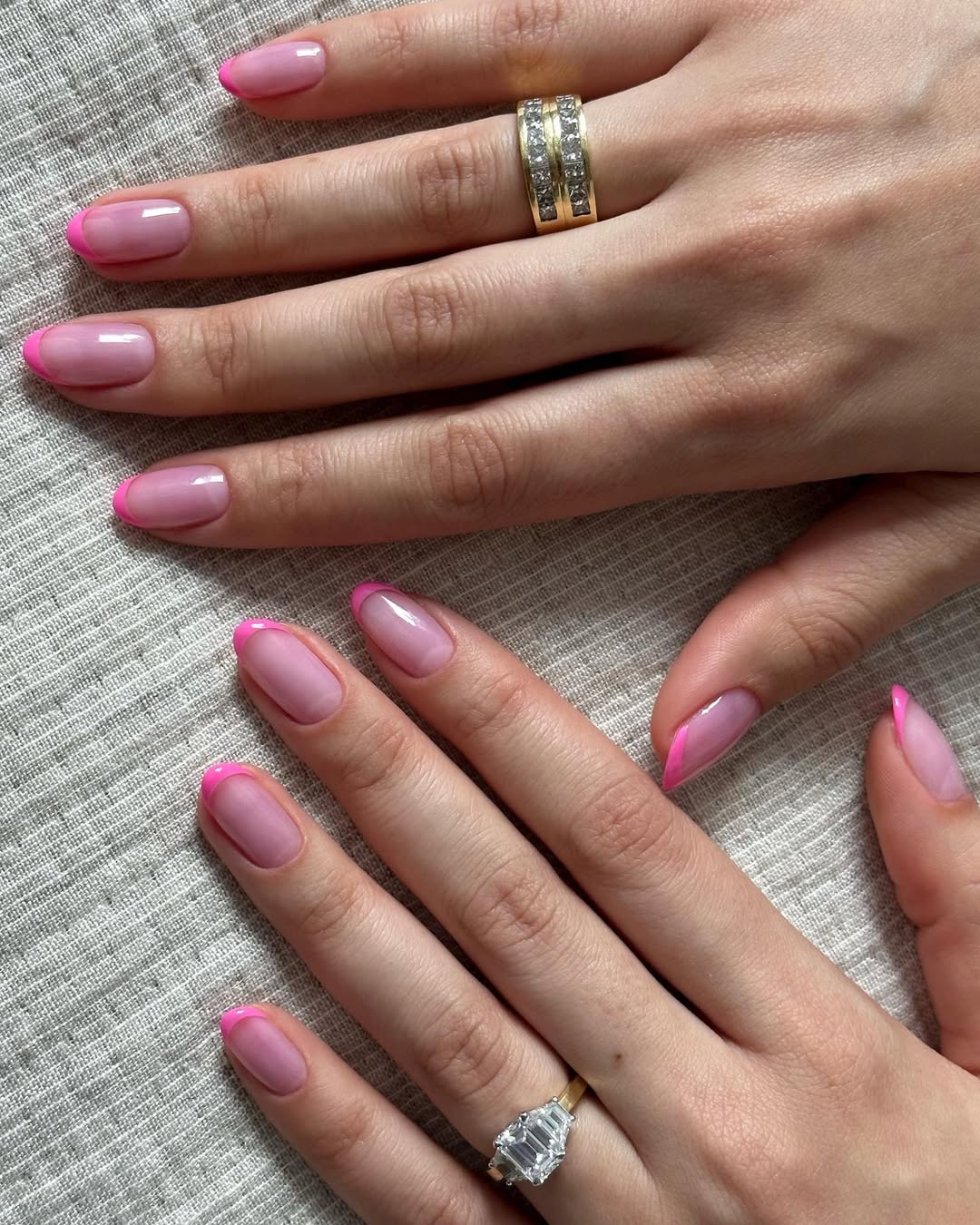 Barbiecore French tip design on short nails