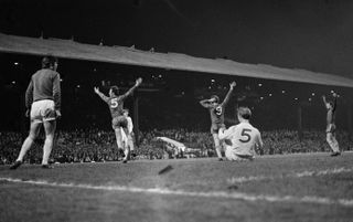Chelsea celebrate David Webb’s extra-time winner in the 1970 FA Cup final replay at Old Trafford