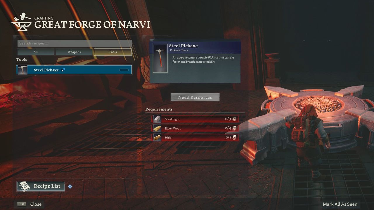 Return to Moria Steel Pickaxe recipe