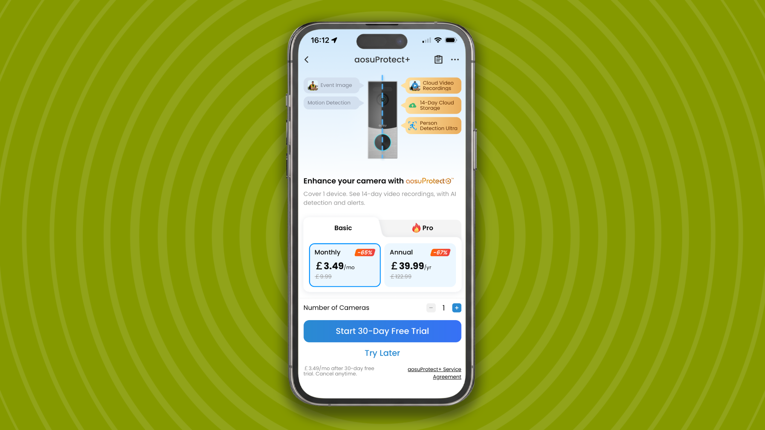 Aosu Video Doorbell R1 Ultra subscription details in app