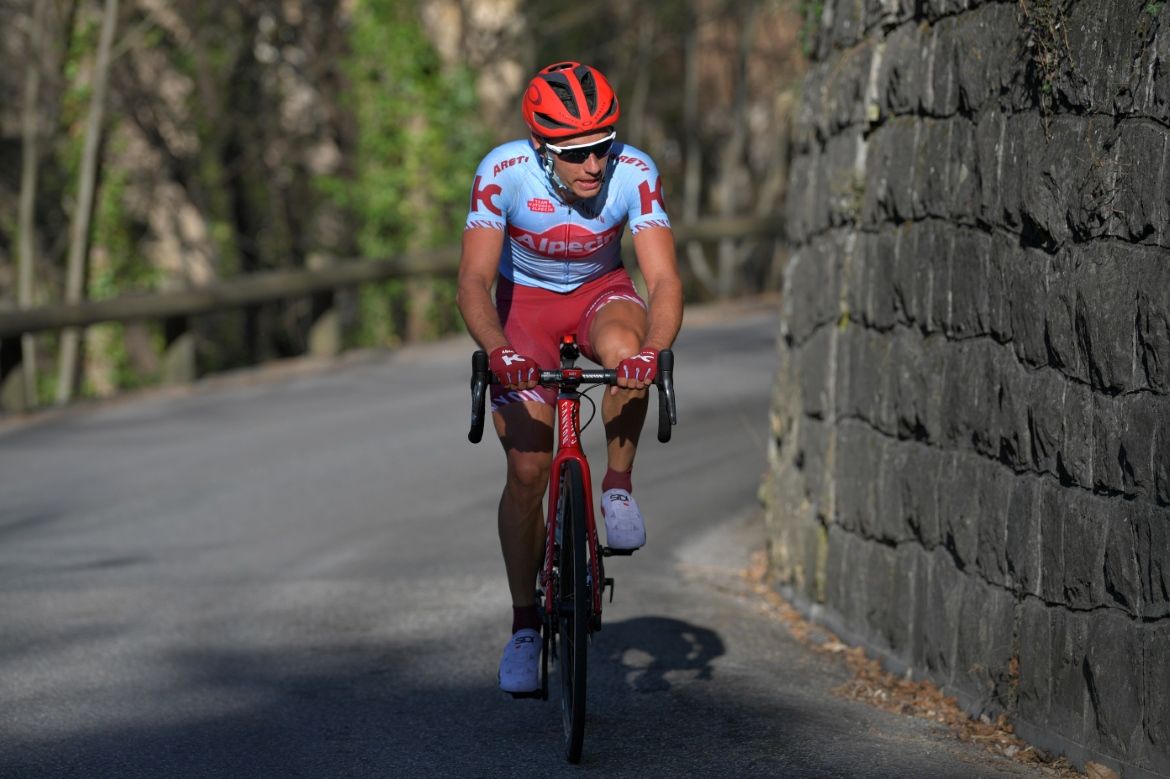 Simon &Scaron;pilak (Katusha-Alpecin) riding alone on stage 7 of Paris-Nice