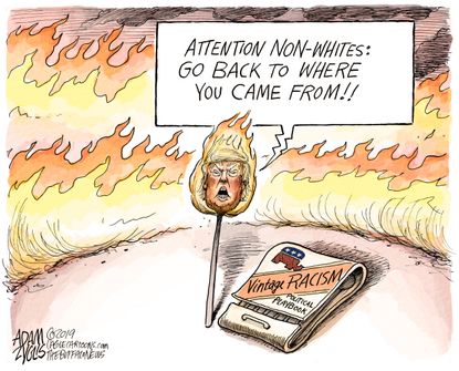 Political Cartoon U.S. Lit Match Playbook Trump Vintage Racism