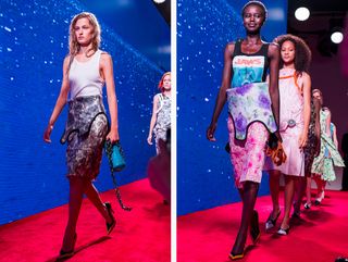 Models wear flower printed skirt and dresses, with printed and white tank ops