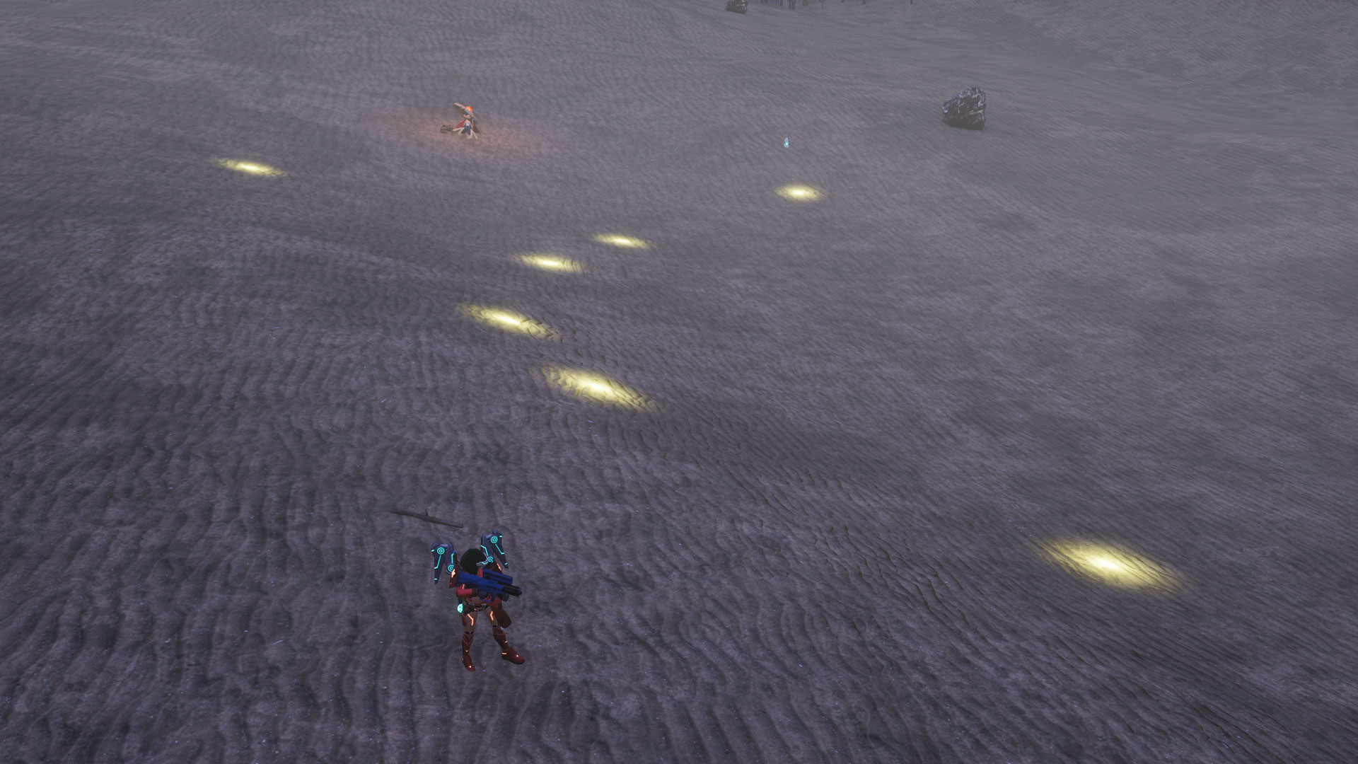 Palworld - Nightstar Sand glowing at night in the desert.