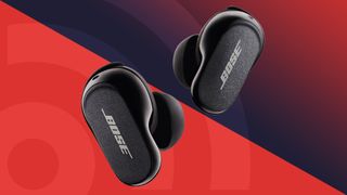 Bose earbuds against a colorful background
