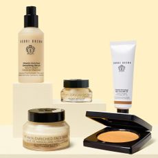 Bobbi Brown beauty products on baby yellow background
