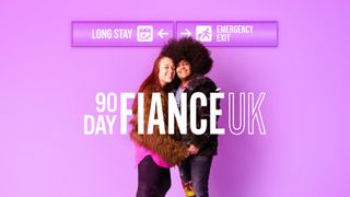 Louise and Jose behind the 90 Day Fiancé UK logo