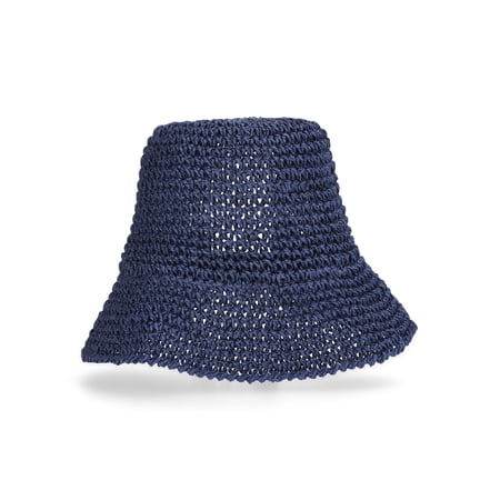 No Boundaries Straw Bucket Hat, Women's, Navy