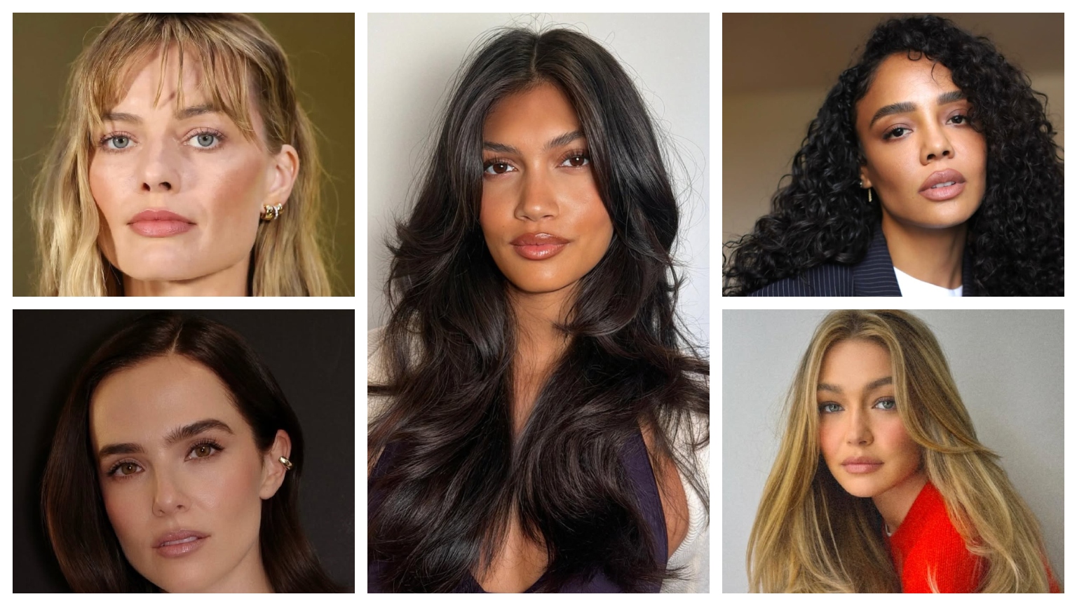 five women with trendy haircuts in a grid pattern