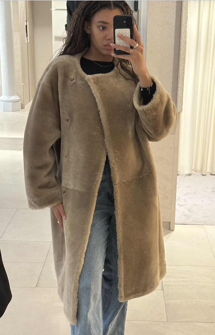 Toteme , Collarless Shearling Coat