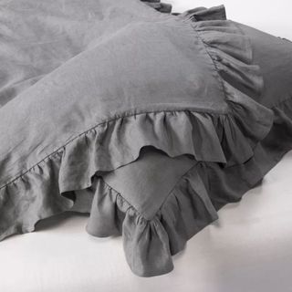 Stone Washed French Linen Ruffled Duvet Cover Set