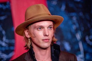 a close up of actor Jamie Bower Campbell at the premiere of Stranger Things season 4