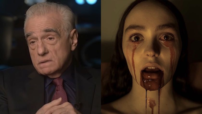 Martin Scorsese discussing the Irishman in behind the scenes video for Netflix/ still of Lily-Rose Depp in Nosferatu having blood drip from her eyes and mouth (side by side image)