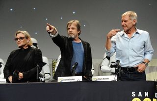 Carrie Fisher, Mark Hamill and Harrison Ford attend Lucasfilm's