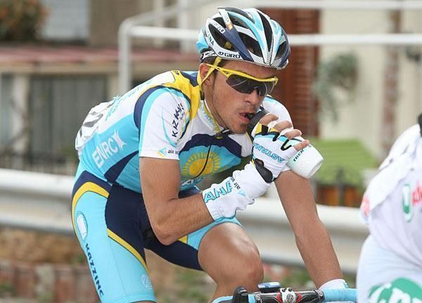 Alberto Contador (Astana) stays hydrated during the third stage.