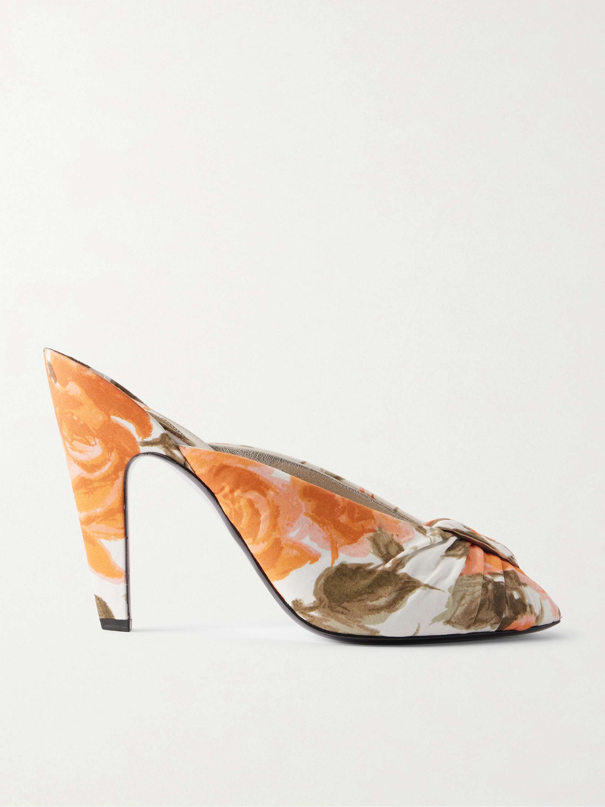 Suzie Ruched Floral-Print Satin Sandals