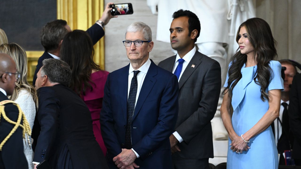 Apple CEO Tim Cook at Donald Trump&#039;s inauguration in the Capitol Rotunda