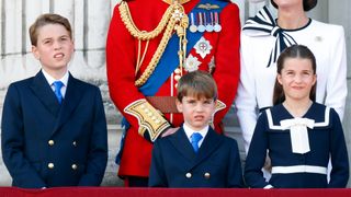 Prince George, Princess Charlotte and Prince Louis on the Buckingham Palace balcony at Trooping the Colour 2024