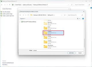 Windows backup folder recovery option