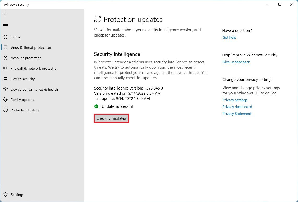 Microsoft Defender Antivirus check for updates