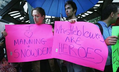 Supporters gather at a small rally in support of Edward Snowden in Manhattan's Union Square on June 10.