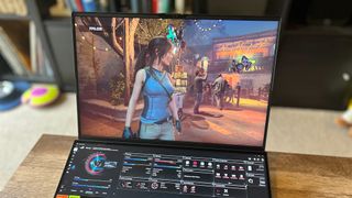 Asus ROG Zephyrus Duo 16 laptop playing Shadow of the Tomb Raider
