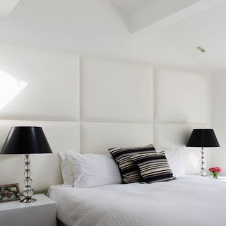 bedroom with white wall and lamp