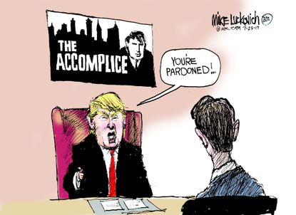 Political cartoon U.S. Trump Russian collusion pardons Apprentice