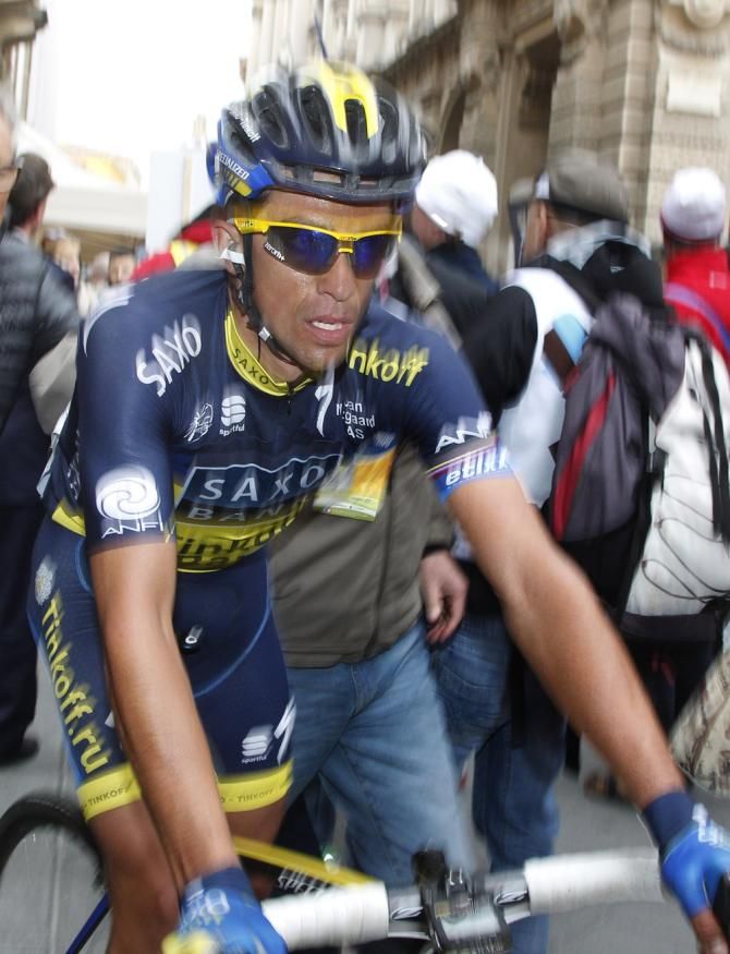 Alberto Contador (Team Saxo-Tinkoff) at the finish