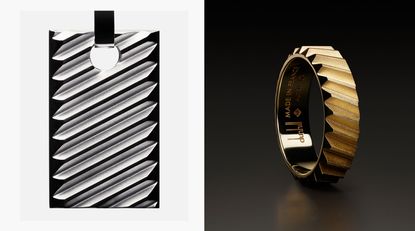 Left, dunhill silver ridged pendant and right, dunhill gold ridged ring