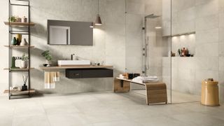 wet room with tiled walls and floor