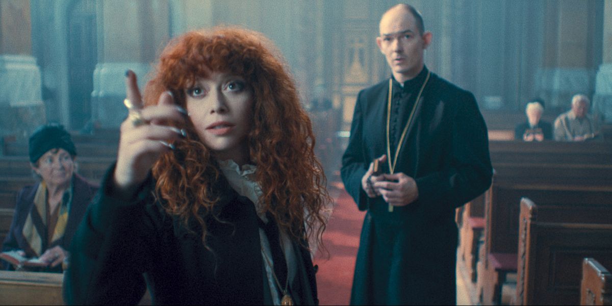 Natasha Lyonne as Nadia, in a church, in Russian Doll season 2