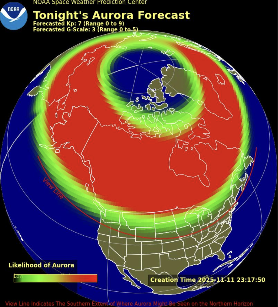 A map of tonight&#039;s aurora forecast