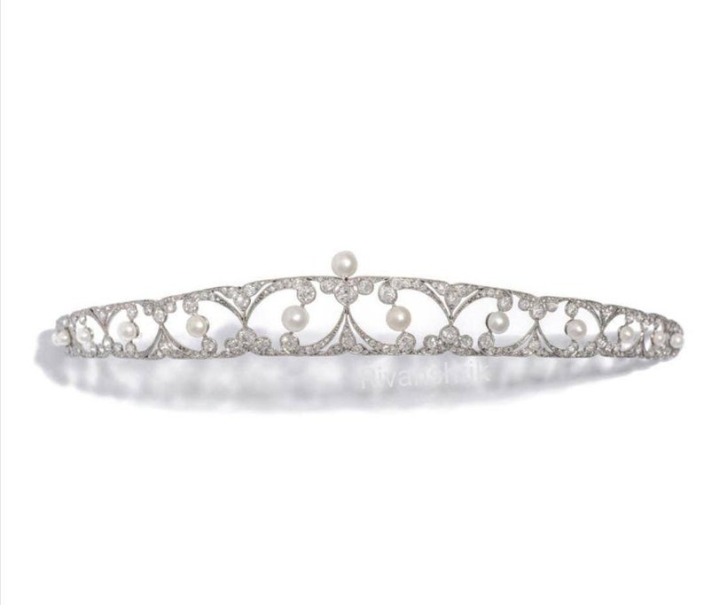 Handmade Sterling Silver Wedding Tiara, Pearl American Diamond Crown