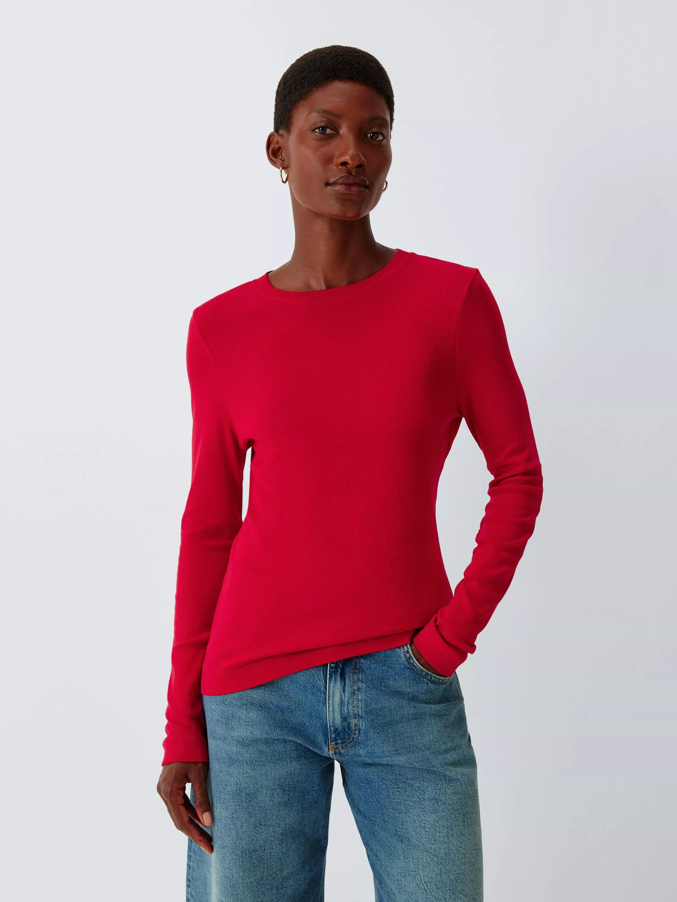 John Lewis Organic Cotton Long Sleeve Crew Neck T-Shirt, Grey Marl