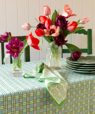 Gingham Trellis table linen by Molly Mahon with flowers