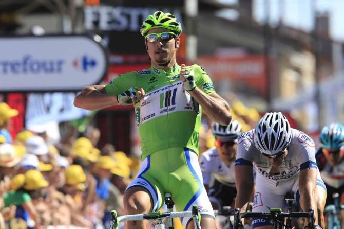 Peter Sagan (Cannondale) celebrates victory on stage 7 of the Tour de France.