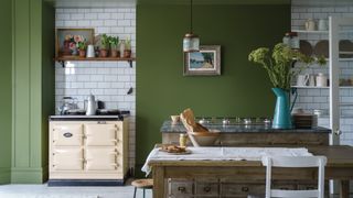 green painted kitchen Bancha Farrow & Ball