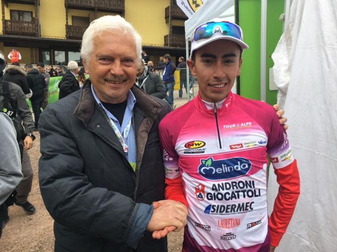Gianni Savio with his latest prodigy Ivan Sosa at the Tour of the Alps