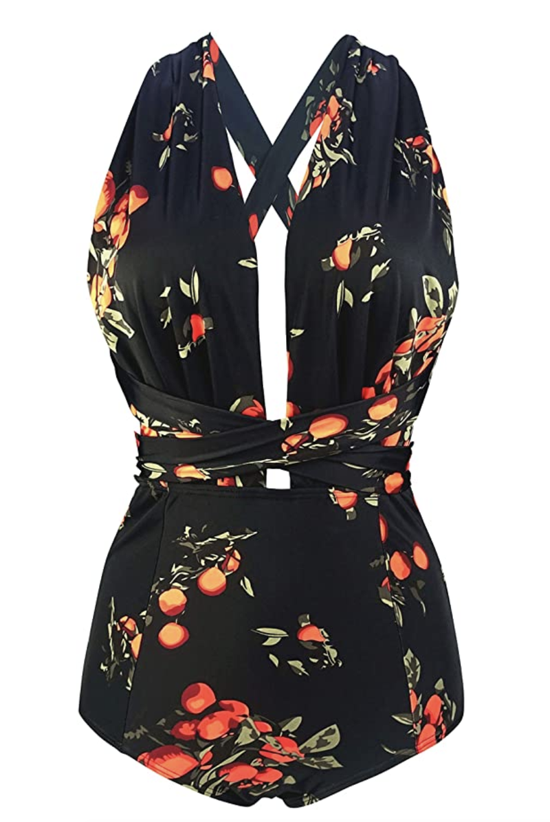 Cocoship Black & Orange Tangerine Fruit Retro One Piece 