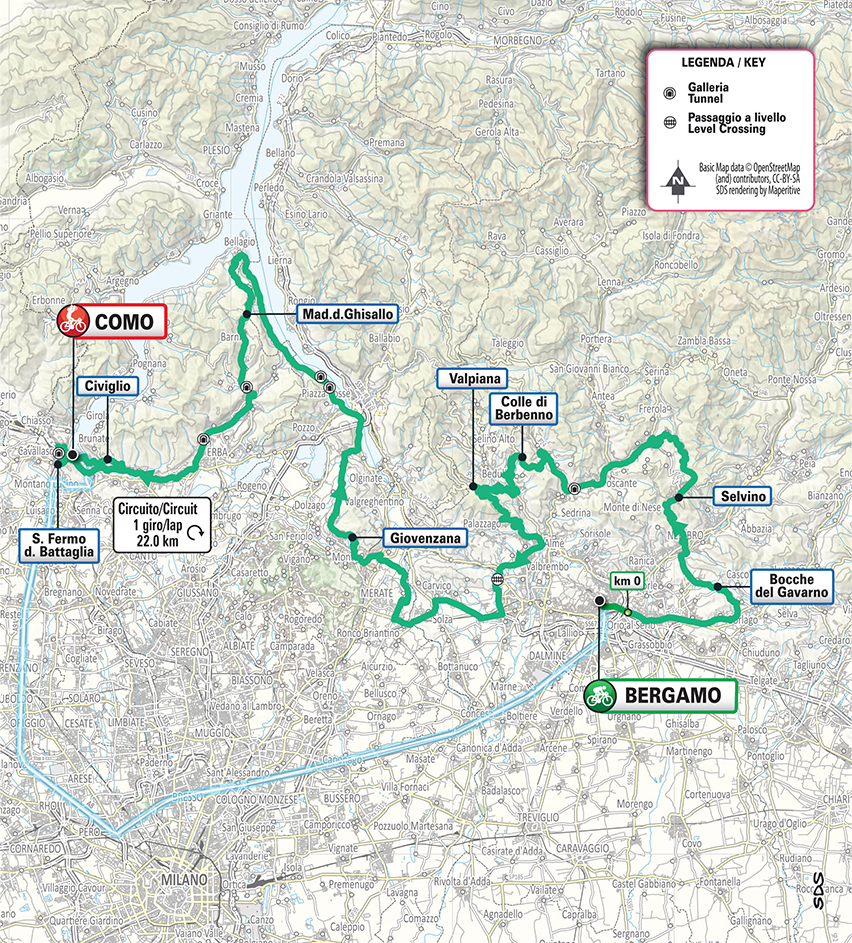 The Il Lombardia 2026 route superimposed on a map