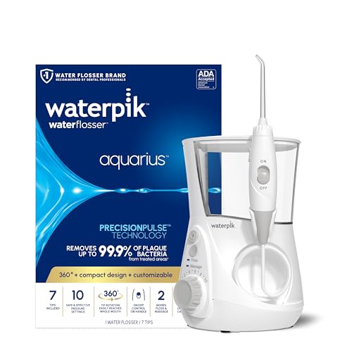 Waterpik Aquarius Water Flosser for Teeth Cleaning, Gums, Braces, Dental Care, Electric Power With 10 Settings, 7 Tips for Multiple Users and Needs, Ada Accepted, White Wp-660, Packaging May Vary