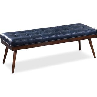 Poly & Bark Napa leather and wood bench seat in midnight blue