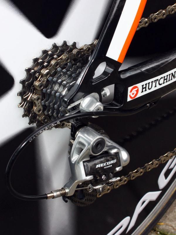 The alloy dropouts on BBox-Bouygues Telecom's Colnago Flight frame include built-in adjusters.
