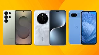 The best camera phones on a yellow background