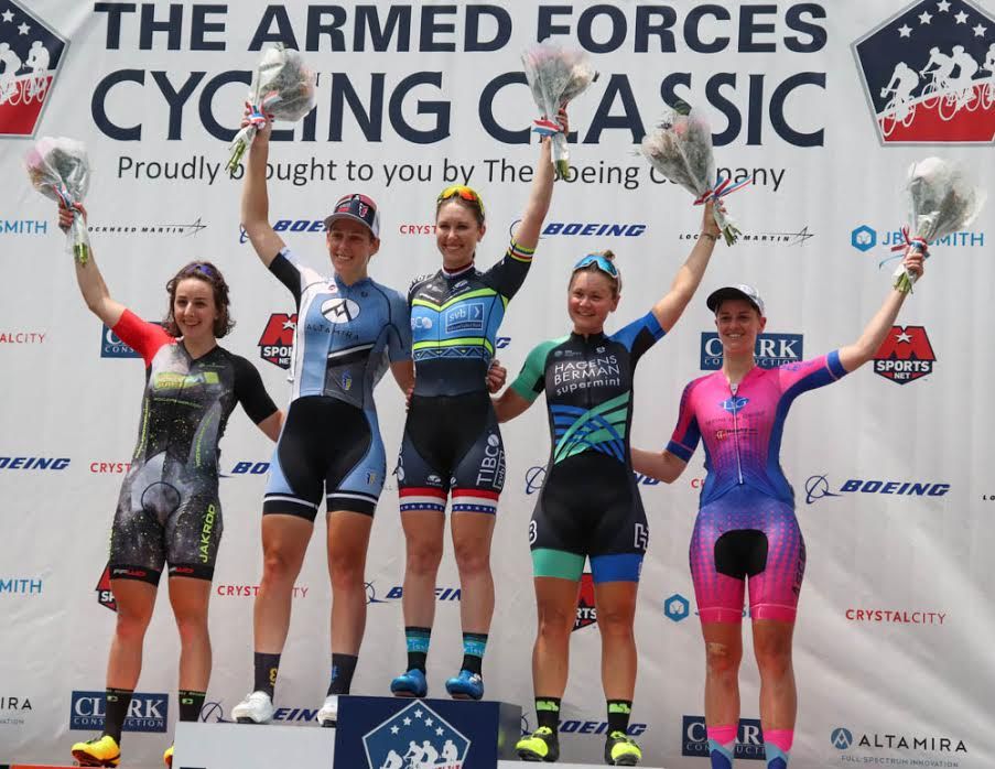 The women's podium topped by Tibco's Kendall Ryan
