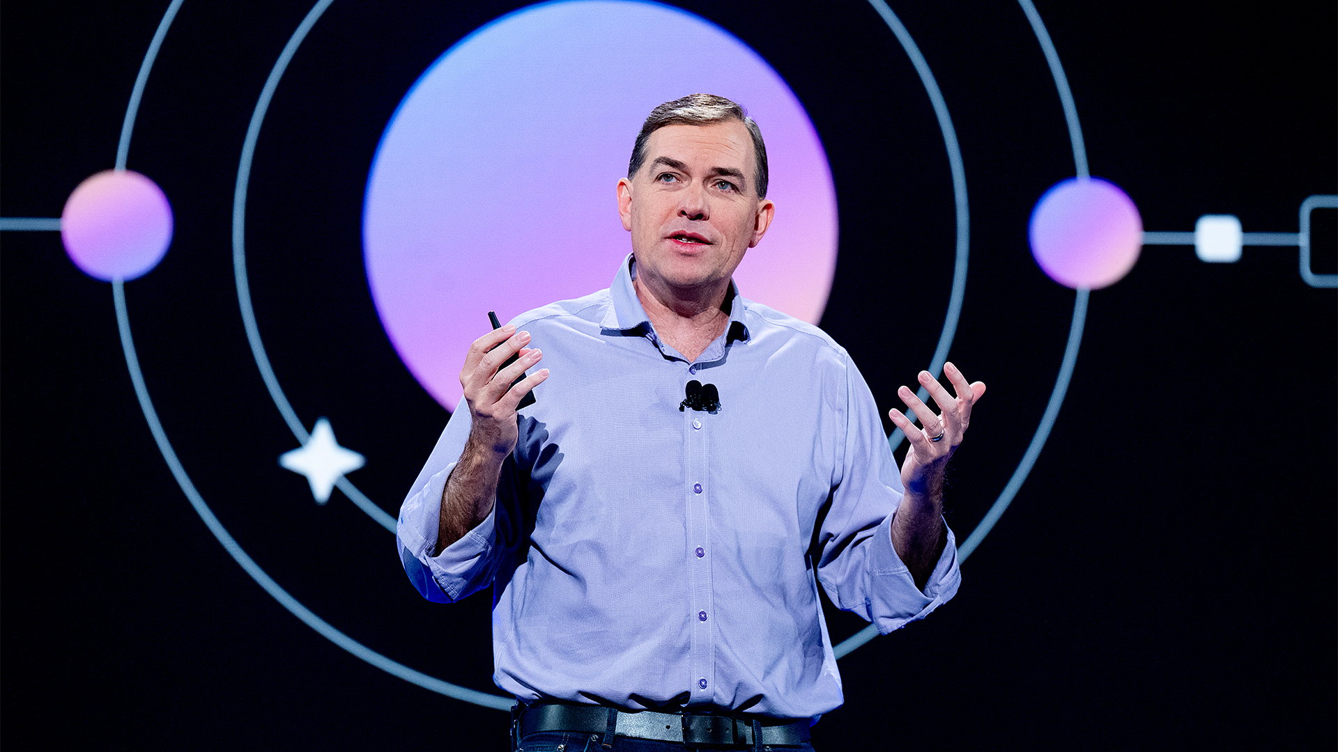 Amazon Web Services (AWS) CEO Matt Garman pictured on stage at the company's annual AWS re:Invent conference in Las Vegas, Nevada.