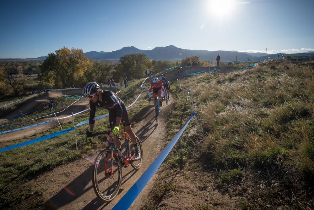 Cody Kaiser leads a group of riders off the front