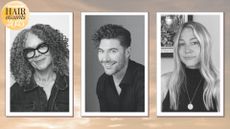 On a pink ombre background, there are headshots of 3 judges for the woman&home hair awards 2025